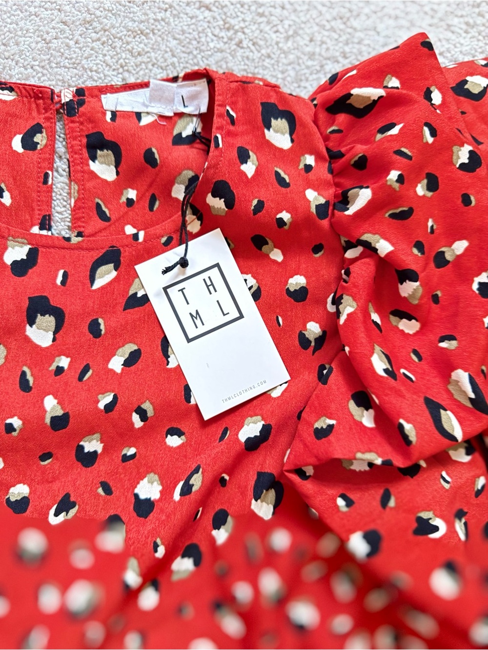 THML Red Leopard-Spot Puff Sleeve Kids Dress